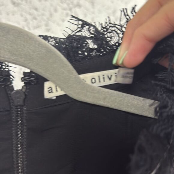 Alice + Olivia Blackl Tie Front Leather and Lace Long Sleeve Dress - Size 4 NWOT - Picture 2 of 5